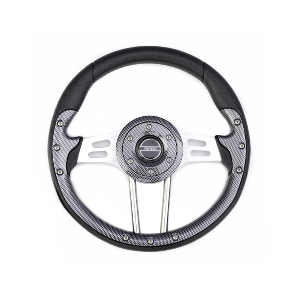 Рульове колесо Pretech 33 см, PU, спиці срібло, карбон (HD-5166F carbon)