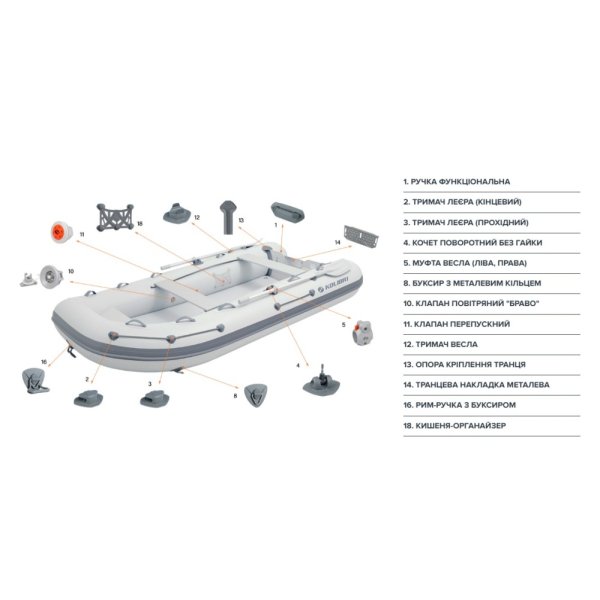 Kolibri KM-360DXL надувний моторний човен (Аir-deck) світло-сірий Колібрі КМ-360ДХЛ