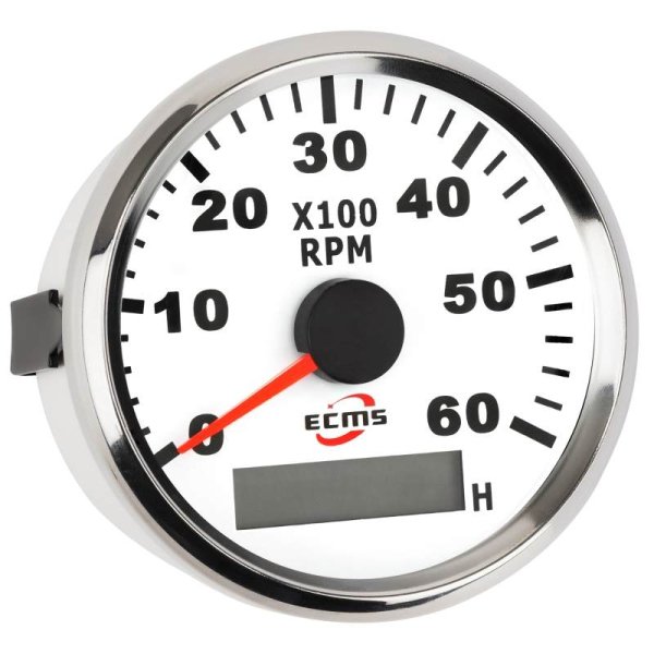 Тахометр с моточасами ECMS PMH3-WS-6K белый 85мм