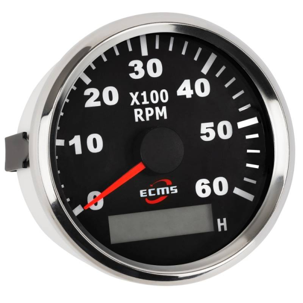 Тахометр з мотогодинами ECMS PMH3-BS-6K чорний 85мм