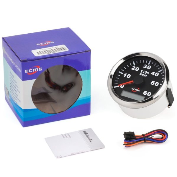 Тахометр з мотогодинами ECMS PMH3-BS-6K чорний 85мм