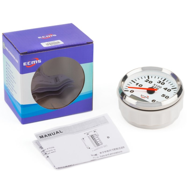 Тахометр з мотогодинами ECMS CMH3-WS-3K 85мм білий