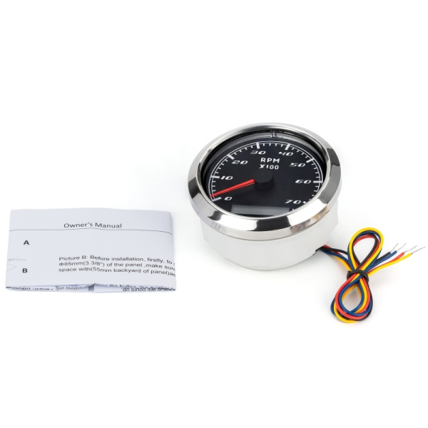 Тахометр та лічильник мотогодин I Gauge 85мм 0-7000 RPM (чорний) LED