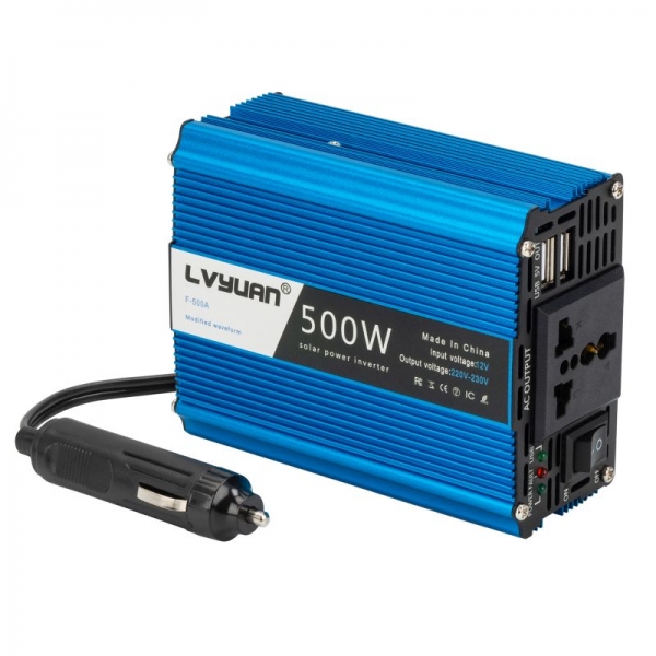 Перетворювач/інвертор напруги Lvyuan від прикурювача 12/220В 500Вт 2 USB-порта