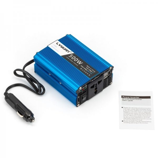 Перетворювач/інвертор напруги Lvyuan від прикурювача 12/220В 500Вт 2 USB-порта
