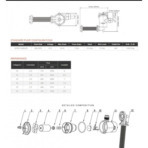 Аератор горизонтальний 800GPH SFBP1-G800-05 Seaflo