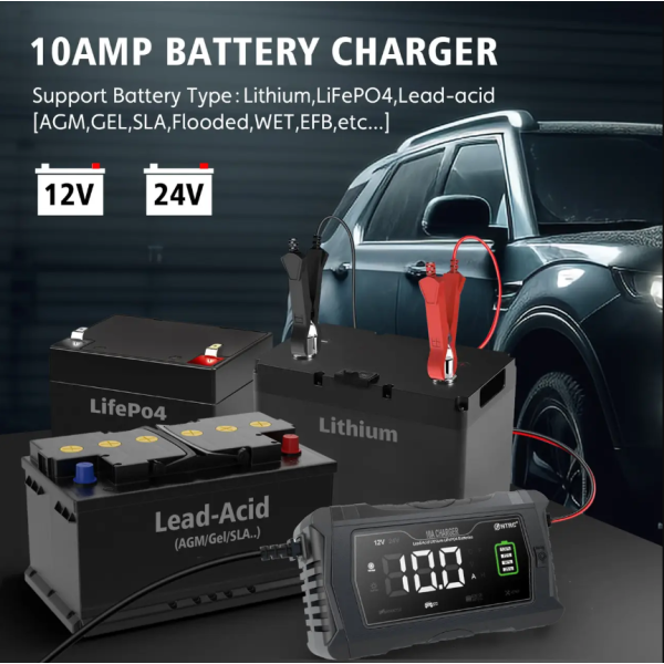Зарядний пристрій HT-RC 10A 12V/24V для LiFePO4 AGM GEL АКБ чорний