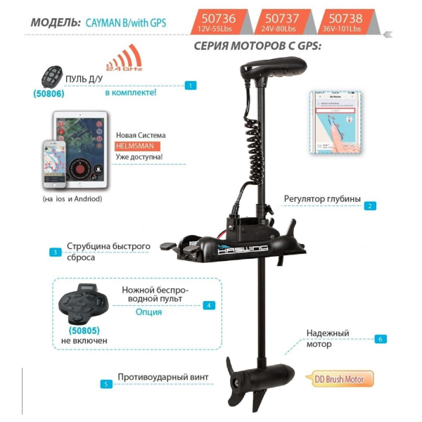 Haswing Cayman B 55 GPS човновий електромотор HE-50743-137 Хасвинг Кайман В 55 чорний Haswing Cayman B 55 GPS човновий електромотор HE-50743-137 Хасвинг Кайман В 55 чорний