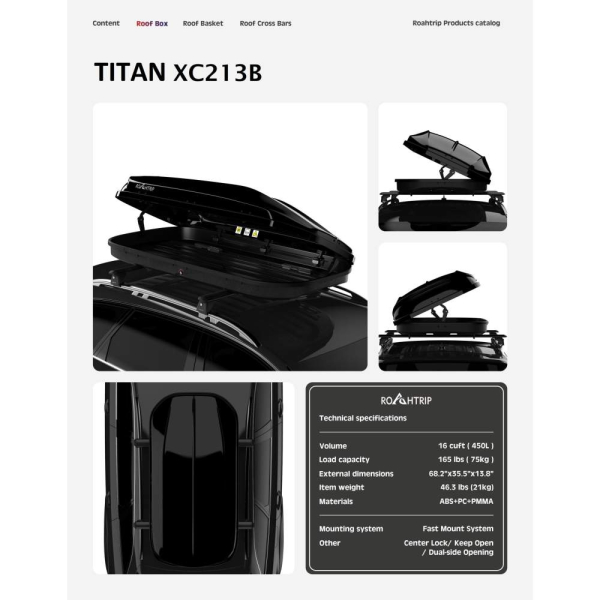 Багажник на дах ROAHTRIP Titan213B, ABS+PC, 450 л, Fast кріплення