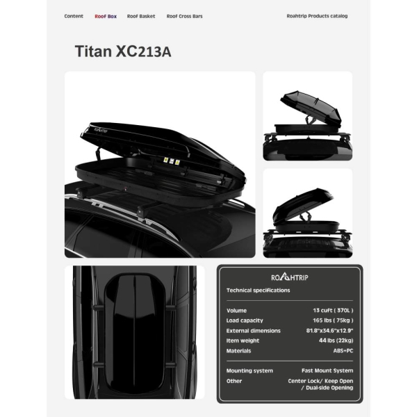 Багажник на дах ROAHTRIP Titan213A, ABS+PC, 370 л, Fast кріплення