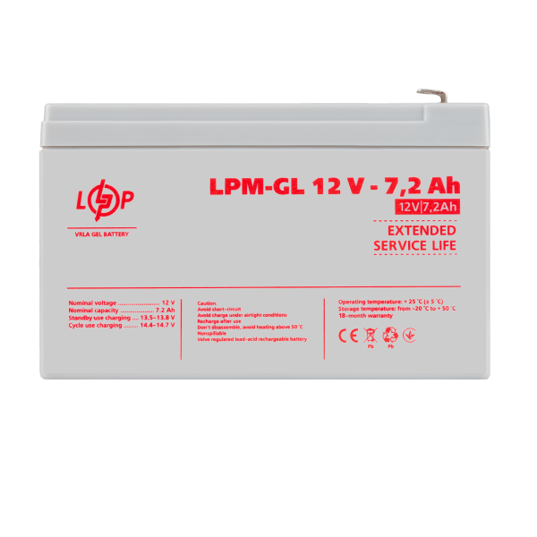 Аккумулятор гелевый LPM-GL 12V - 7.2 Ah