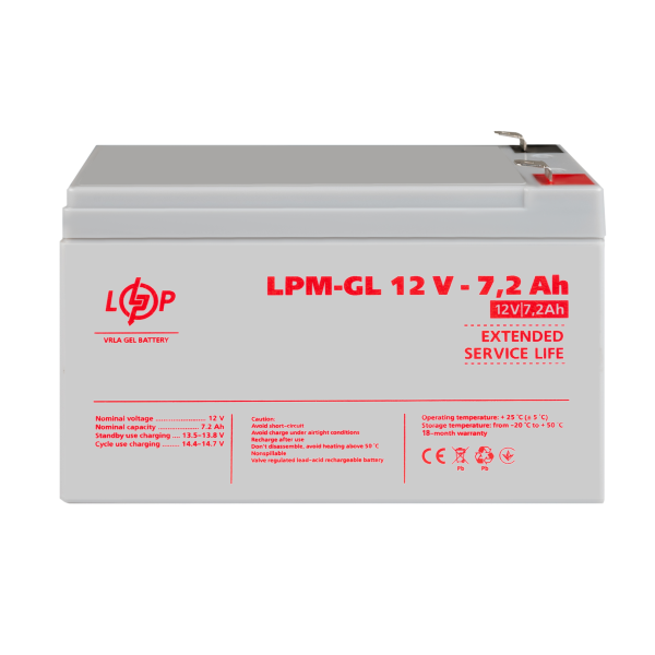 Аккумулятор гелевый LPM-GL 12V - 7.2 Ah