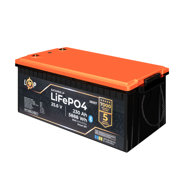 Аккумулятор LP LiFePO4 25,6V - 230 Ah (5888Wh) (BMS 200A/100А) пластик Smart BT