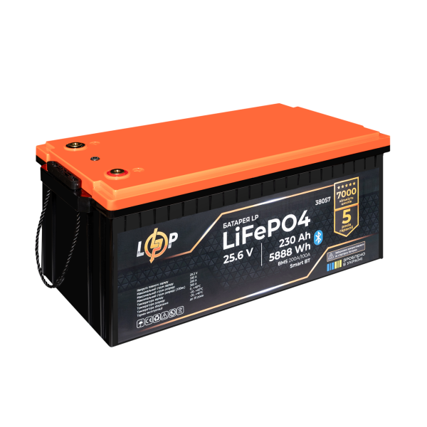 Аккумулятор LP LiFePO4 25,6V - 230 Ah (5888Wh) (BMS 200A/100А) пластик Smart BT