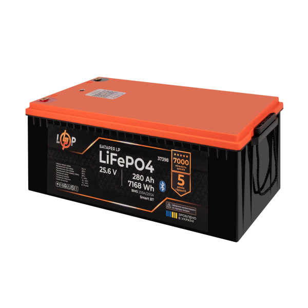 Акумулятор LP LiFePO4 25,6V - 280 Ah (7168Wh) (BMS 200A/200А) пластик Smart BT