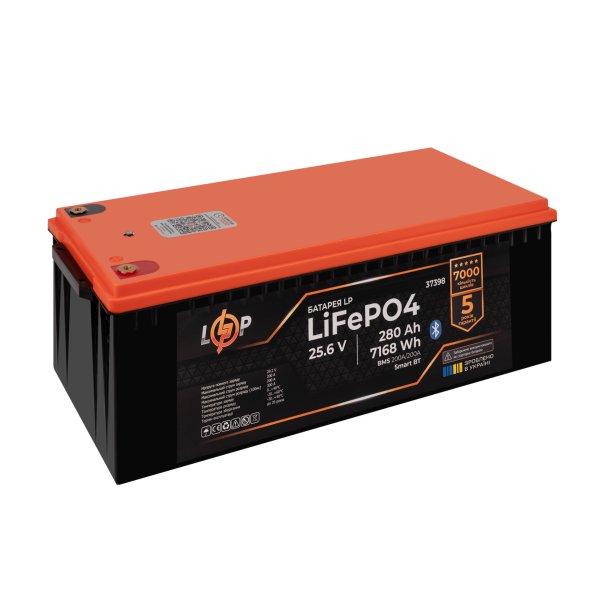 Аккумулятор LP LiFePO4 25,6V - 280 Ah (7168Wh) (BMS 200A/200А) пластик Smart BT