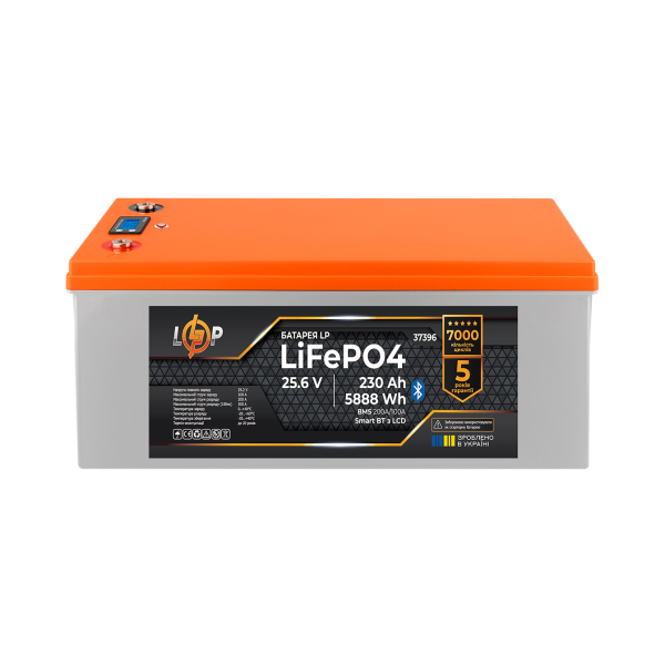 Аккумулятор LP LiFePO4 25,6V - 230 Ah (5888Wh) (BMS 200A/100А) пластик LCD Smart BT