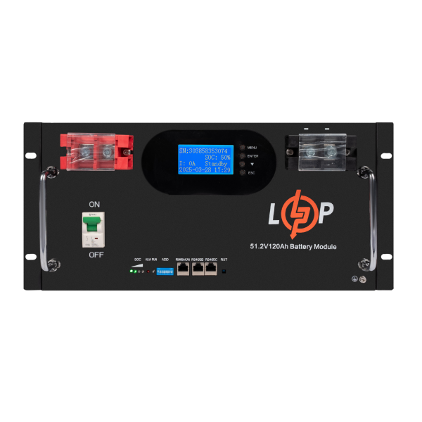 Аккумулятор LP LiFePO4 51,2V - 120 Ah 6000Wh (Smart BMS 100A) с LCD RM AB RS485/CAN
