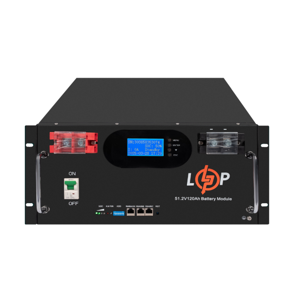 Аккумулятор LP LiFePO4 51,2V - 120 Ah 6000Wh (Smart BMS 100A) с LCD RM AB RS485/CAN