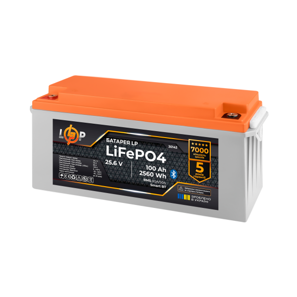 Акумулятор LP LiFePO4 25,6V - 100 Ah (2560Wh) (BMS 80А/50) пластик Smart BT