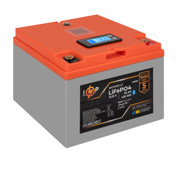 Акумулятор LP LiFePO4 12,8V - 32 Ah (410Wh) (BMS 40А/32A) пластик LCD Smart BT