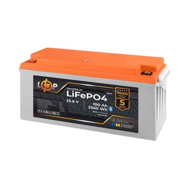 Аккумулятор LP LiFePO4 25,6V - 100 Ah (2560Wh) (BMS 100A/50А) пластик Smart BT