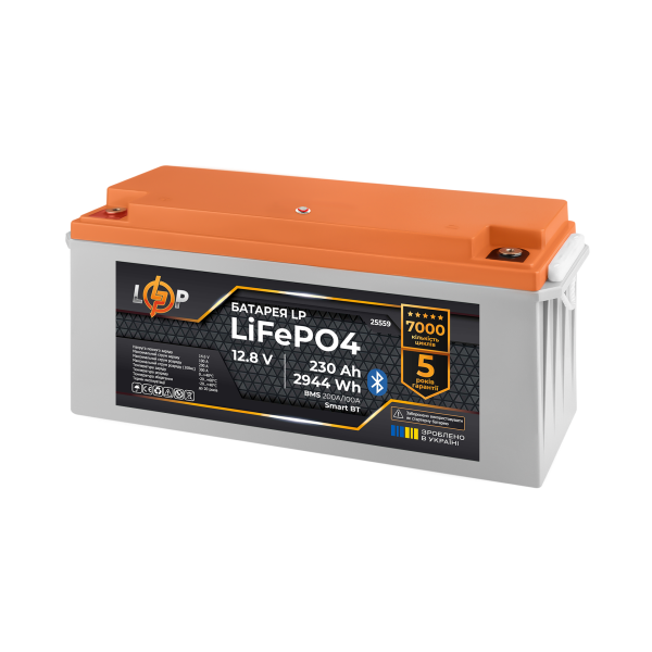 Акумулятор LP LiFePO4 12,8V - 230 Ah (2944Wh) (BMS 200A/100А) пластик Smart BT