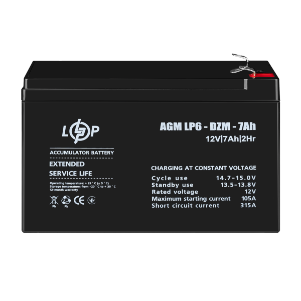Тяговий свинцево-кислотний AGM акумулятор LP 6-DZM-7 Ah