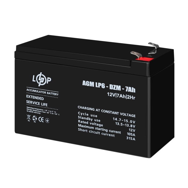 Тяговий свинцево-кислотний AGM акумулятор LP 6-DZM-7 Ah