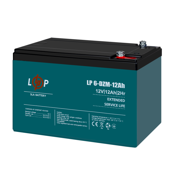 Тяговый свинцово-кислотный AGM аккумулятор LP 6-DZM-12 Ah - под Болт М5