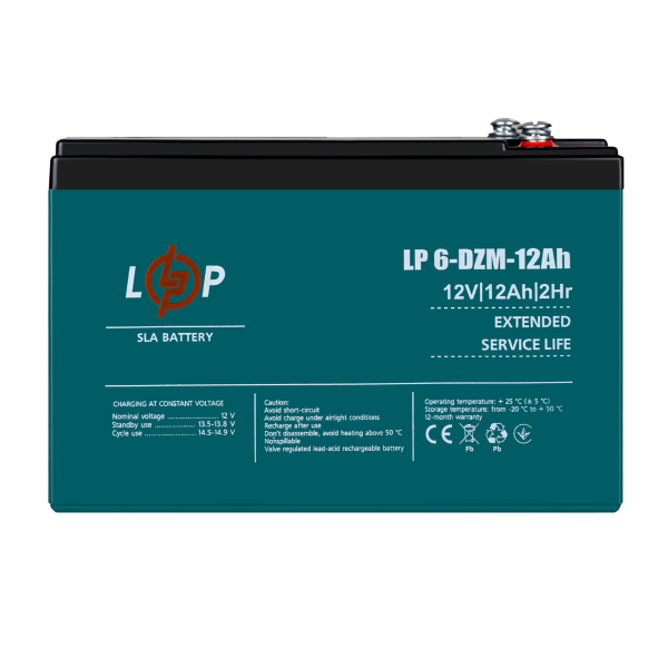 Тяговый свинцово-кислотный AGM аккумулятор LP 6-DZM-12 Ah - под Болт М5