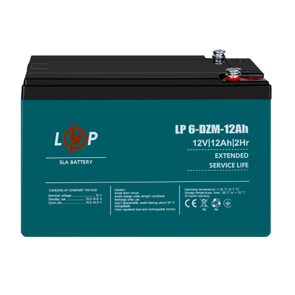 Тяговый свинцово-кислотный AGM аккумулятор LP 6-DZM-12 Ah - под Болт М5