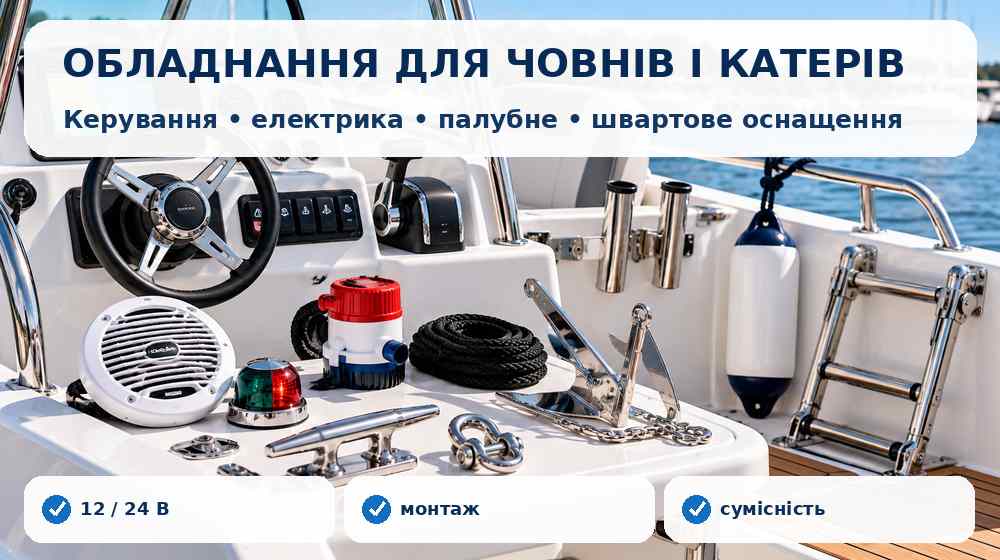 Обладнання для моторного човна і катера: керування, прилади, електрика, палубне та швартове оснащення