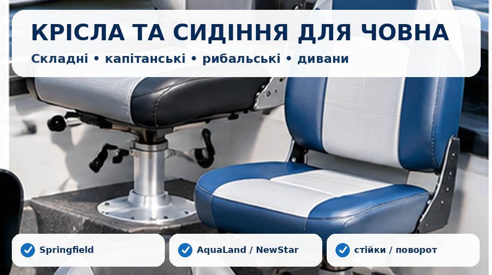 Складні, рибальські та капітанські крісла і сидіння для човнів та катерів