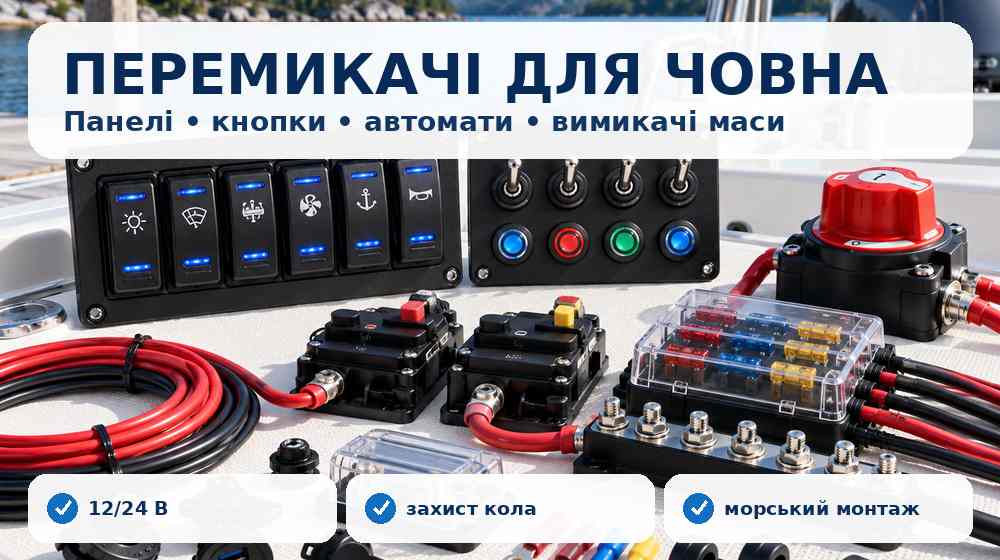 Панелі перемикачів, кнопки, автомати та вимикачі маси для човна