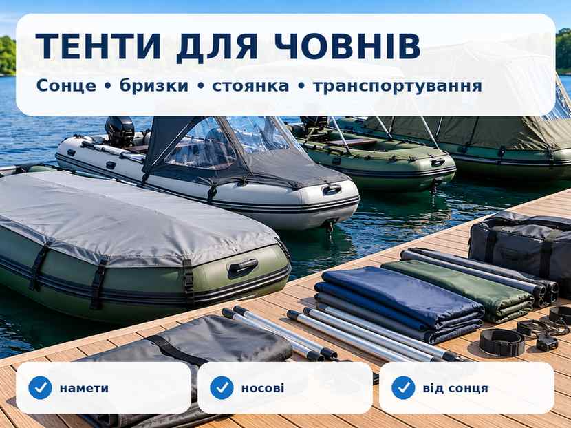 Тенти-намети, носові, сонцезахисні та транспортувальні тенти для човнів