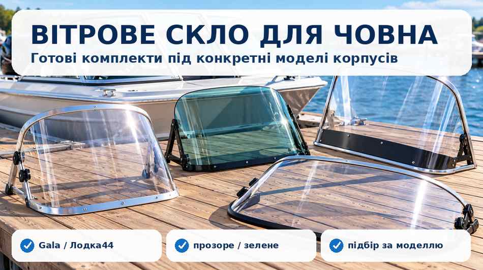 Вітрове скло для човнів і катерів різної форми та висоти