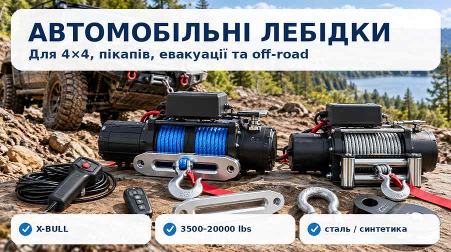 Автомобільні електричні лебідки X-BULL зі сталевим і синтетичним тросом