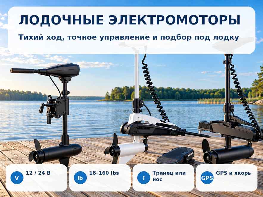 Лодочные электромоторы: 12 и 24 В, транцевые и носовые модели