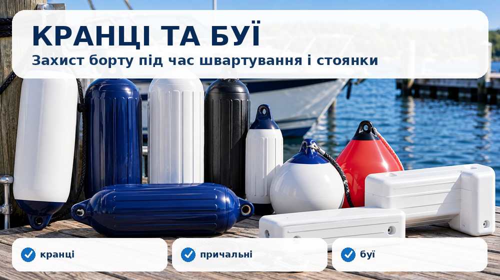 Швартові кранці, причальні відбійники та буї для човнів і катерів
