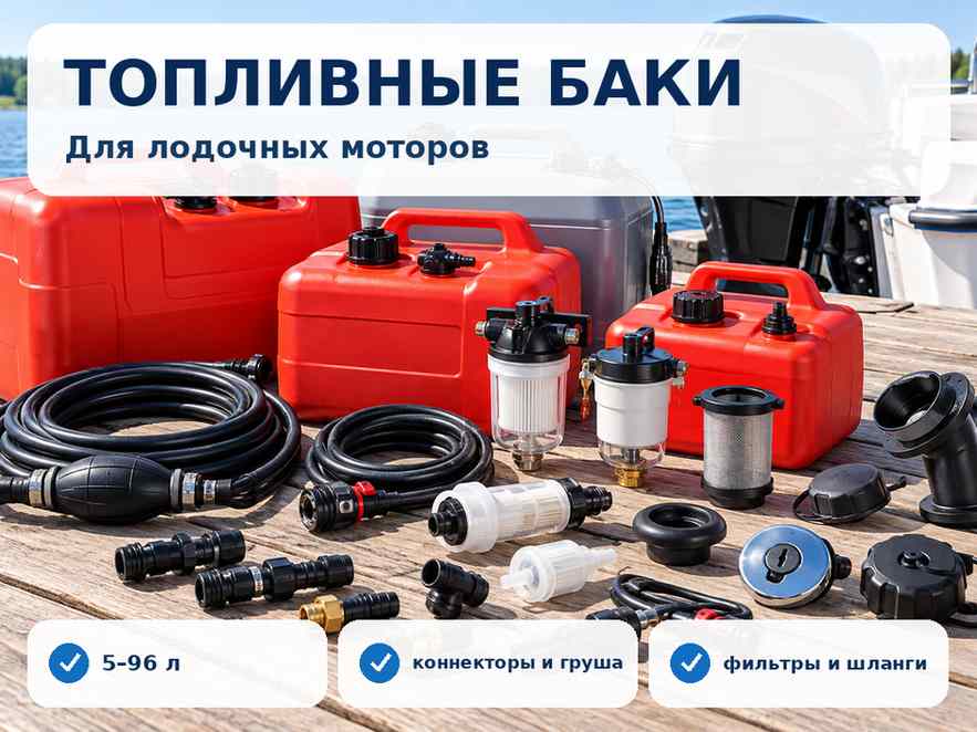 Топливные баки, шланги, груши, коннекторы и фильтры для лодочных моторов