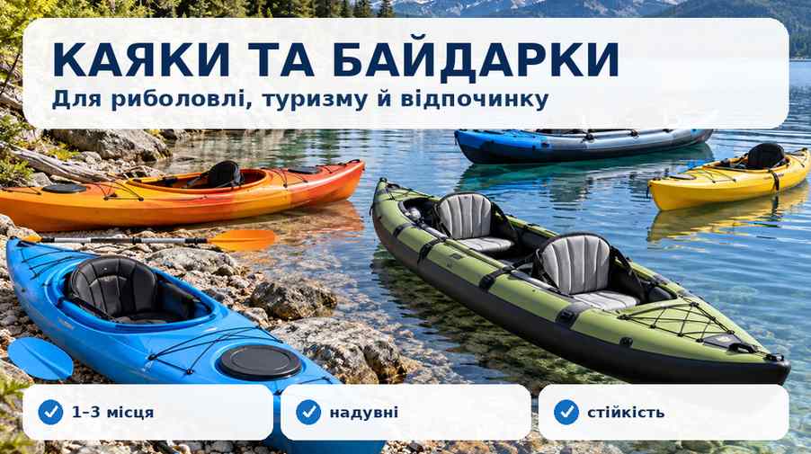 Надувні та туристичні каяки і байдарки для відпочинку та риболовлі