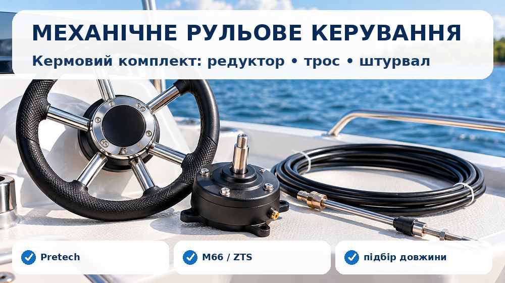 Механічний рульовий комплект: редуктор, трос і кермове колесо для човна