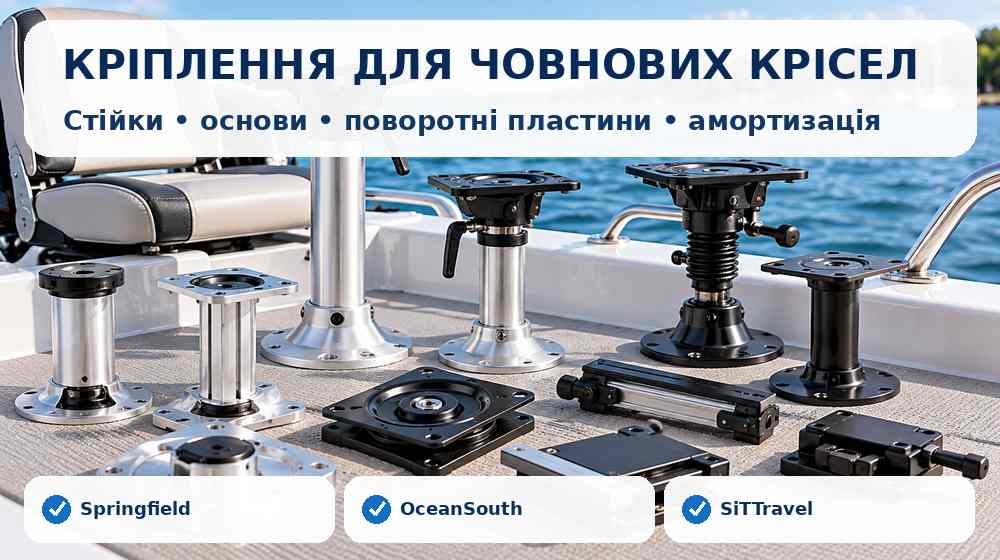 Стійки, основи, поворотні пластини та кріплення для човнових крісел