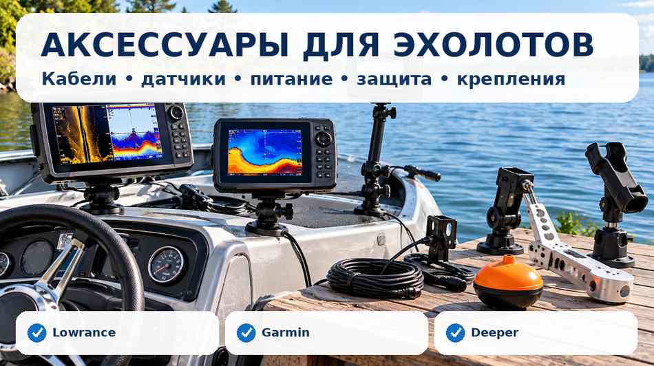 Аксессуары для эхолотов: датчики, кабели, питание, защита и крепления
