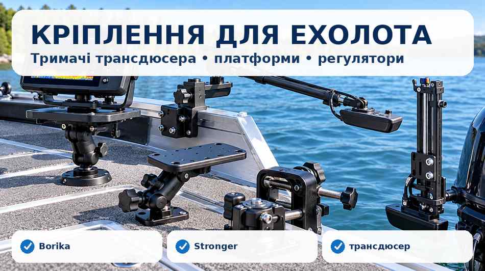 Кріплення ехолота, тримачі трансдюсера, платформи і регулятори положення датчика
