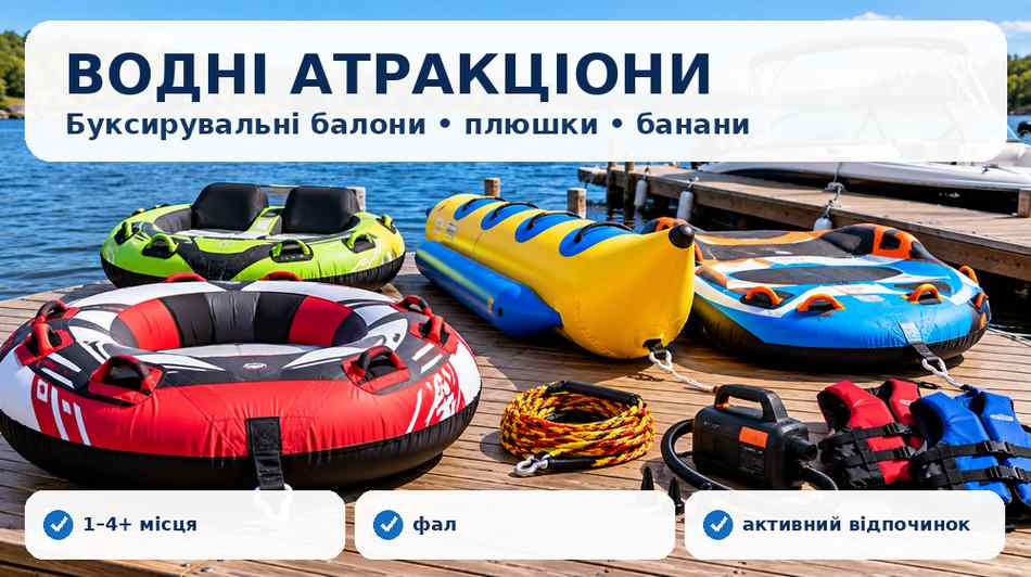 Надувні буксирувальні водні атракціони, плюшки та банани для катання за катером